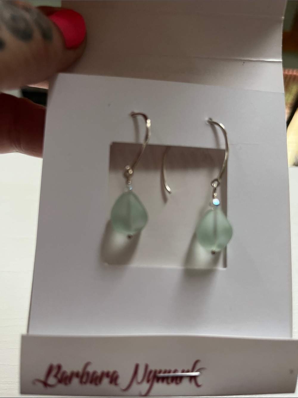 Barba Sea Glass Drop Earrings - Mint